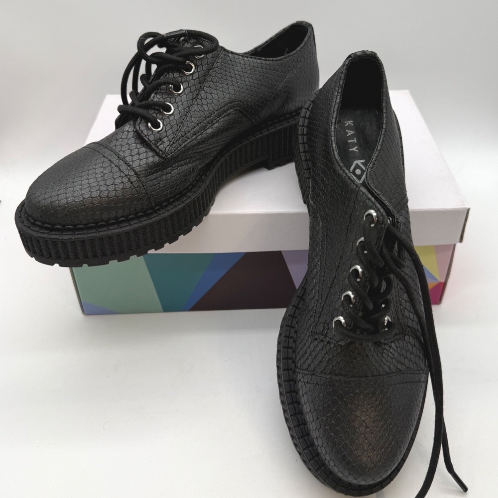 Katy Perry 8 Wilma Black Snakeskin Platform Creeper Oxfords Shoes goth punk